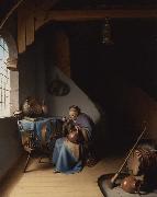 An Interior with a Woman eating Porridge (mk33) Gerrit Dou